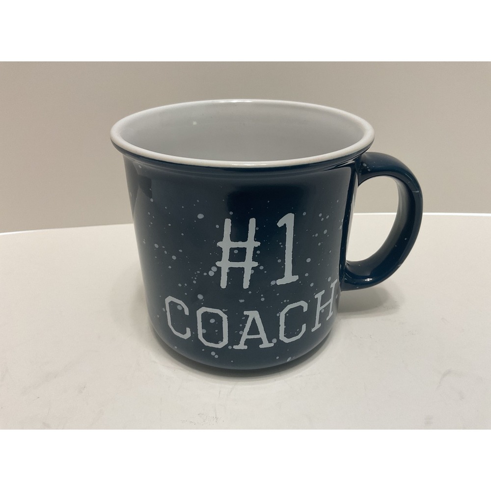 Market Finds #1 Coach Coffee‎ Mug Navy Blue Speckled Campfire Ceramic Cup 14oz